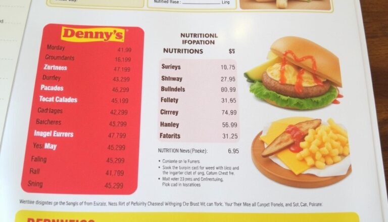 denny's menu nutrition